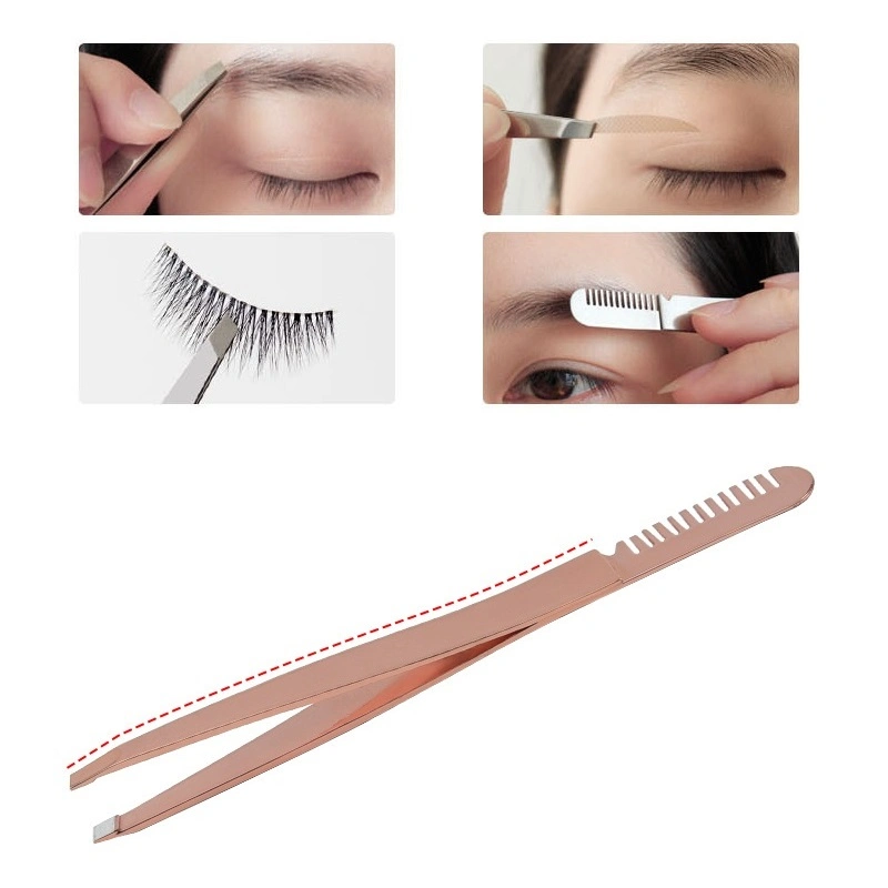 Wholesale Custom Stainless Steel Makeup Tools Private Label Black Eyebrow Tweezers Comb Eyebrow Clip