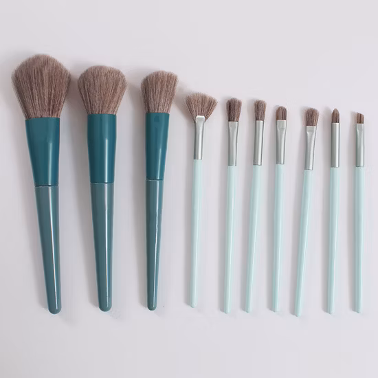 Juego de brochas de maquillaje de 10 Uds., polvo de sombra de ojos, mango de madera verde mate, corrector cosmético, herramienta de belleza para cejas